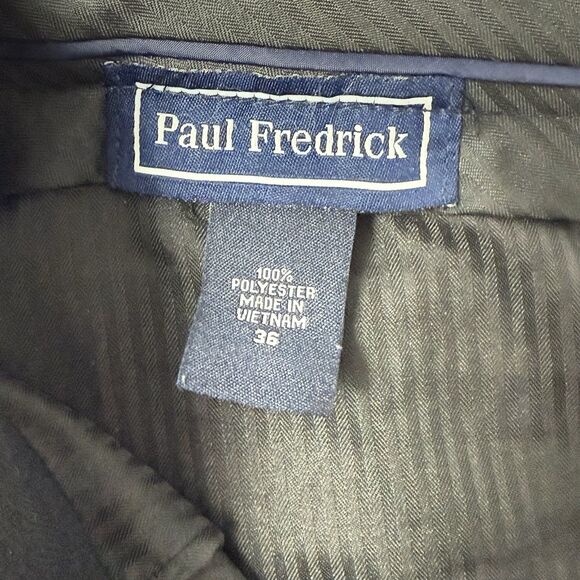 Paul Frederick Men’s 36x28 Navy Blue Pleated Dress Pants Cuffed Extended Waist - Picture 11 of 16